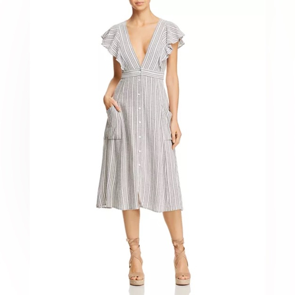 Aura Black and White Striped Midi Dress